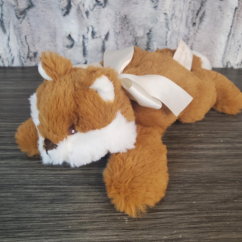 Bearington Baby Fritz Fox Plush Rattle Toy Stuffed Animal Satin Belly / Bow 10"